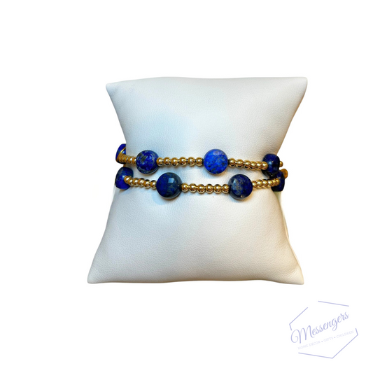 Admire Gold 3mm Bead Bracelet - Lapis