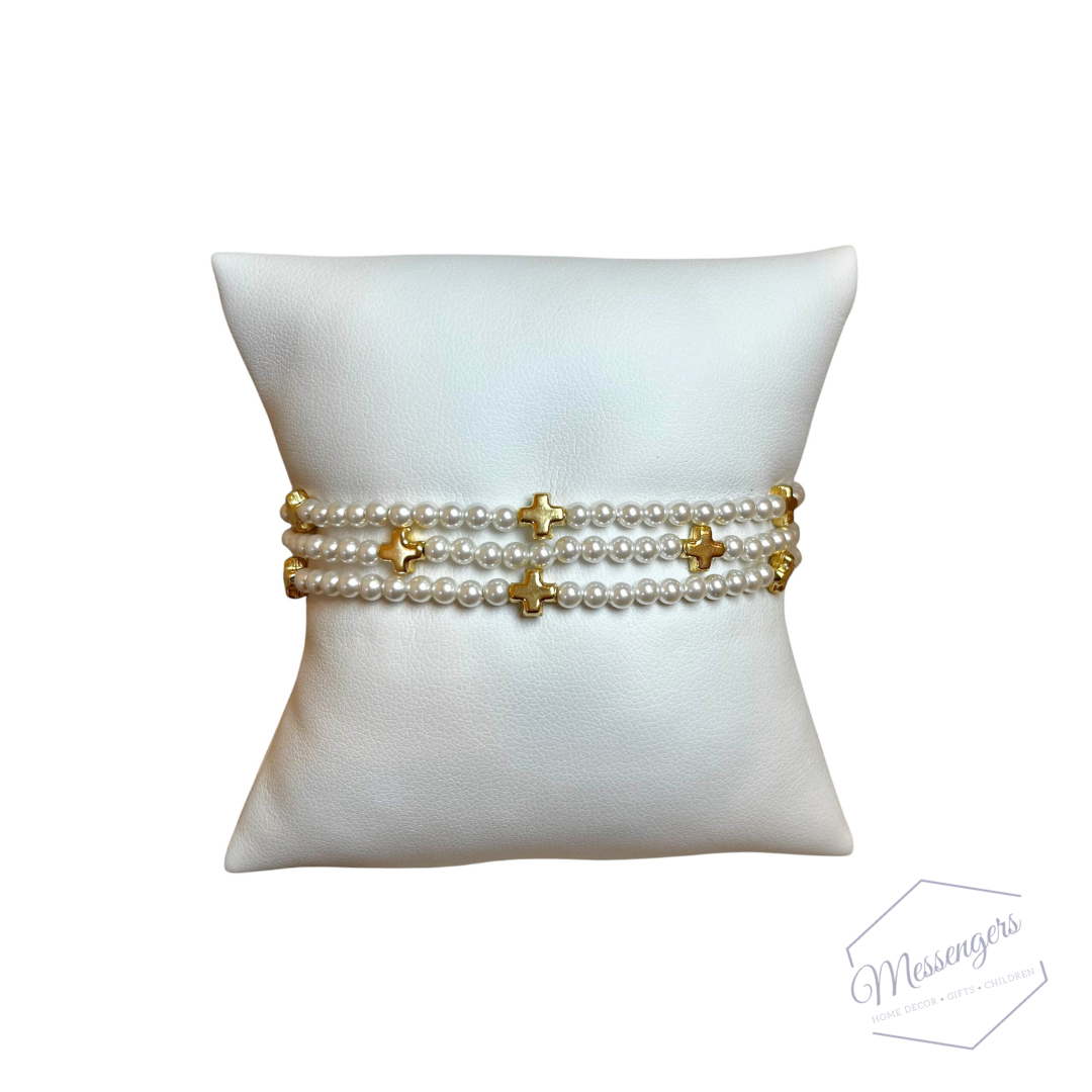Signature Cross Small Pearl Pattern 3mm Bead Bracelet - Gold