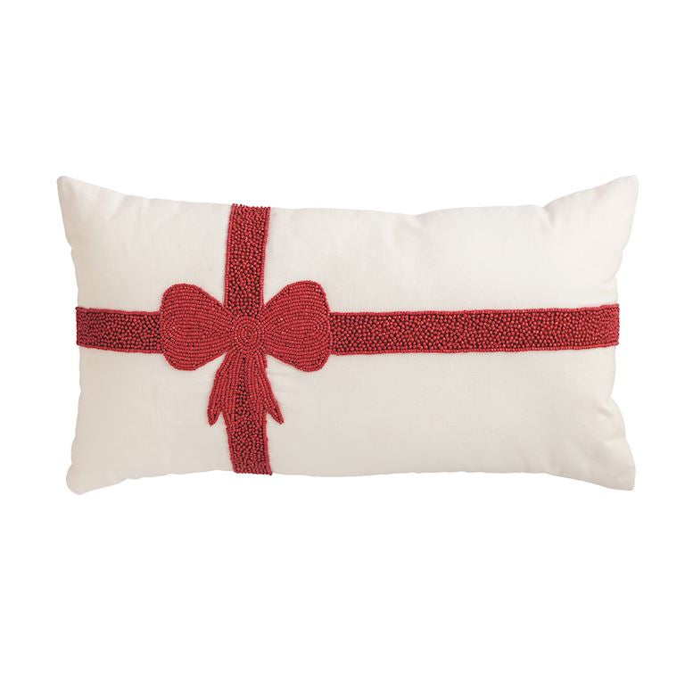Bow Lumbar Beaded Pillow