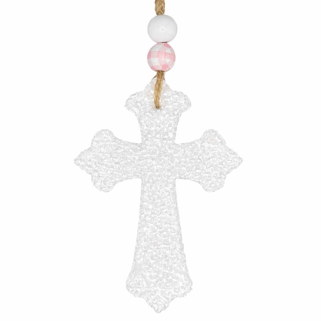 Beaded Fancy Cross Signature Freshie (white)
