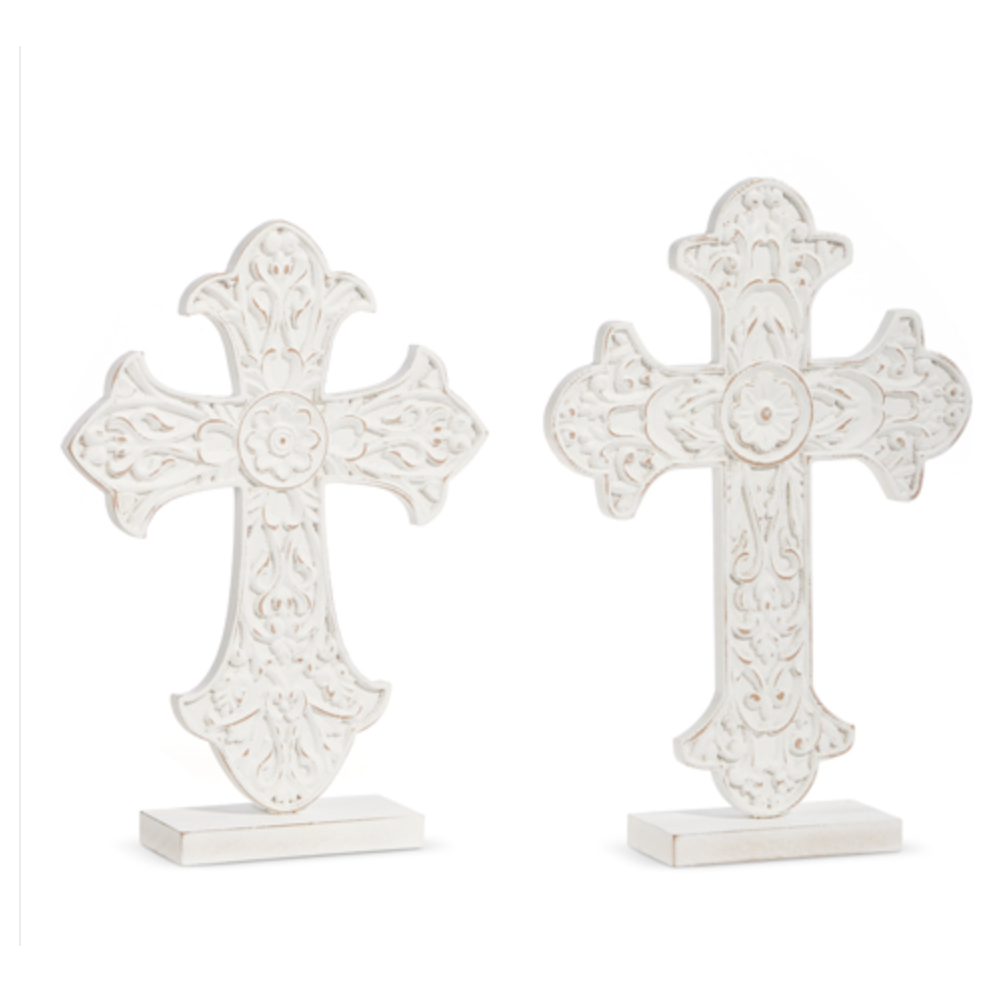 15" Distressed Cross on Stand