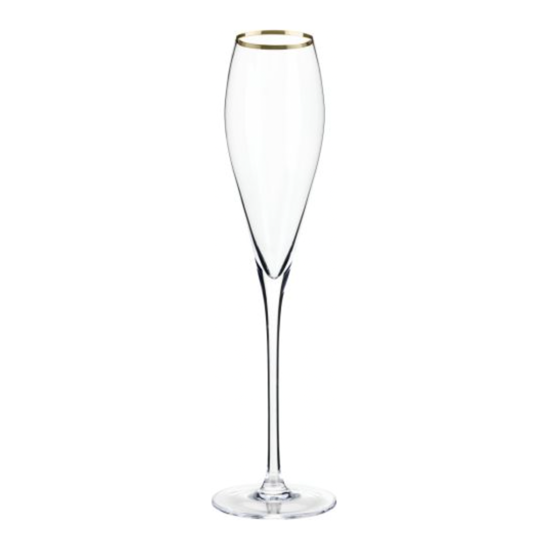 Crystal Champagne Flute: Gold Rimmed - Single