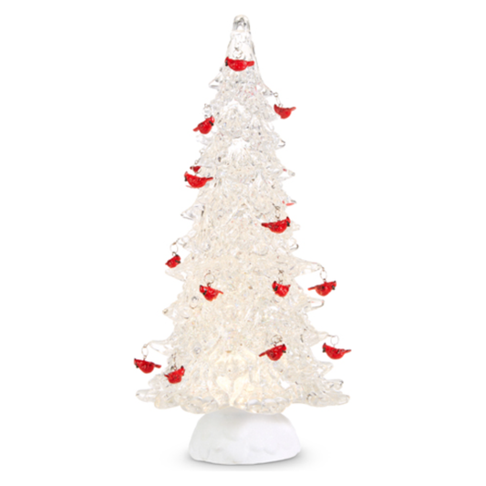 16" Lit Tree w/ Swirling Glitter + Cardinals