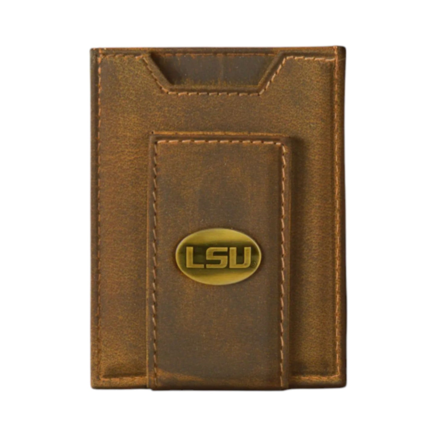 LSU Vintage Leather Magnetic Front Wallet