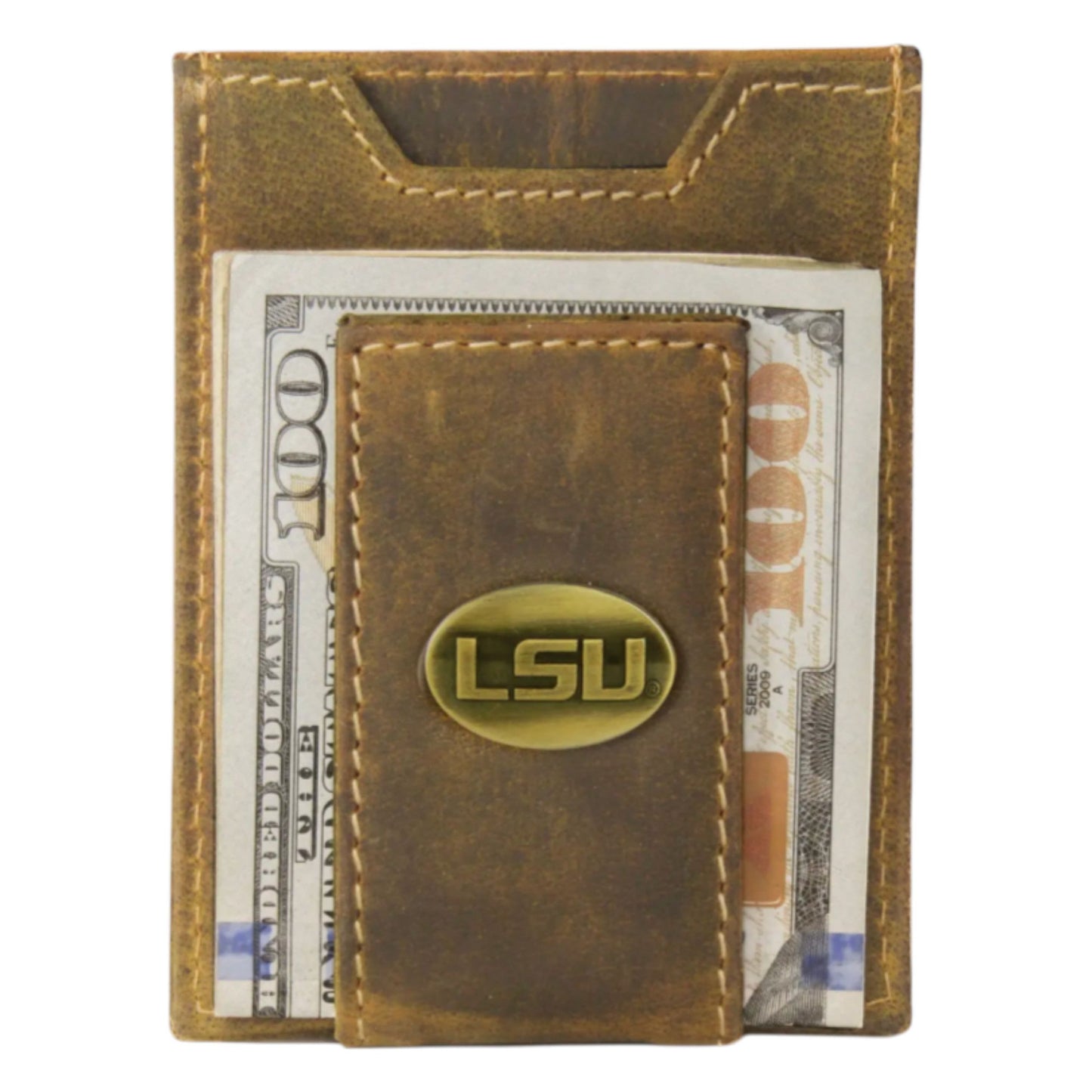 LSU Vintage Leather Magnetic Front Wallet