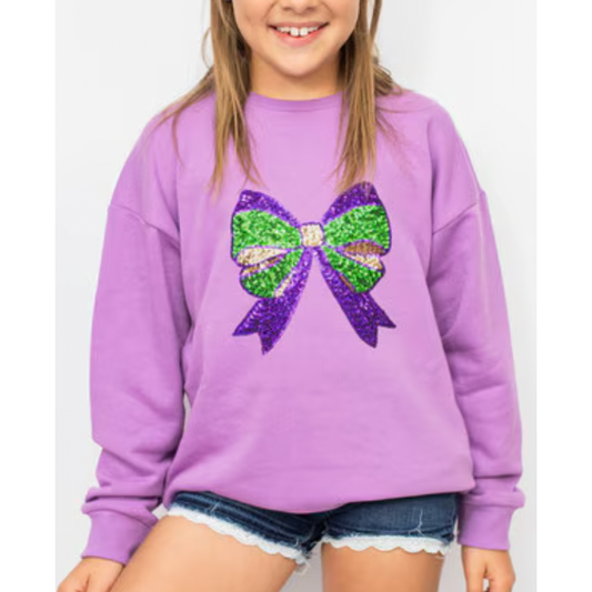 Youth Mardi Gras Bow Sweatshirt