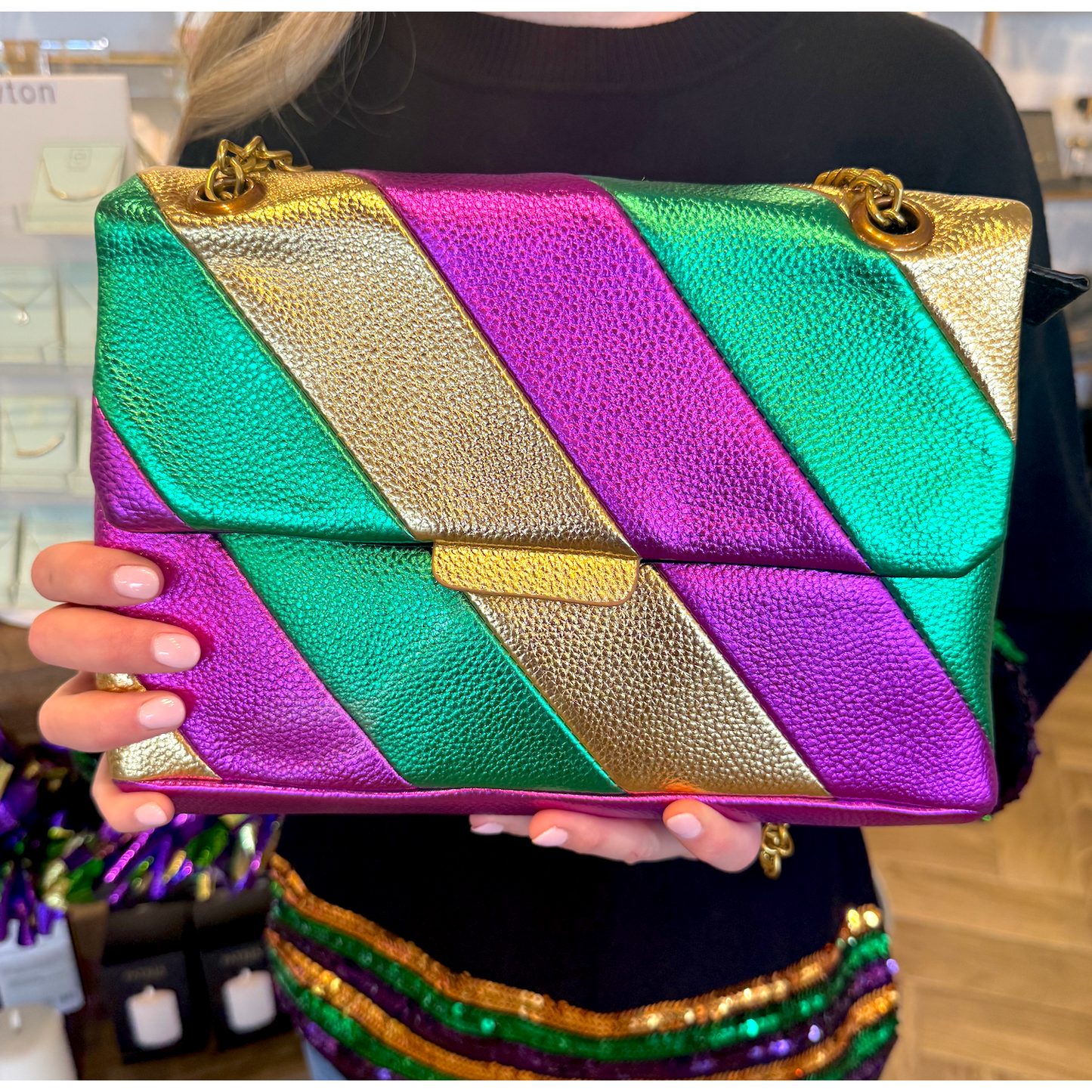 Metallic Striped Mardi Purse