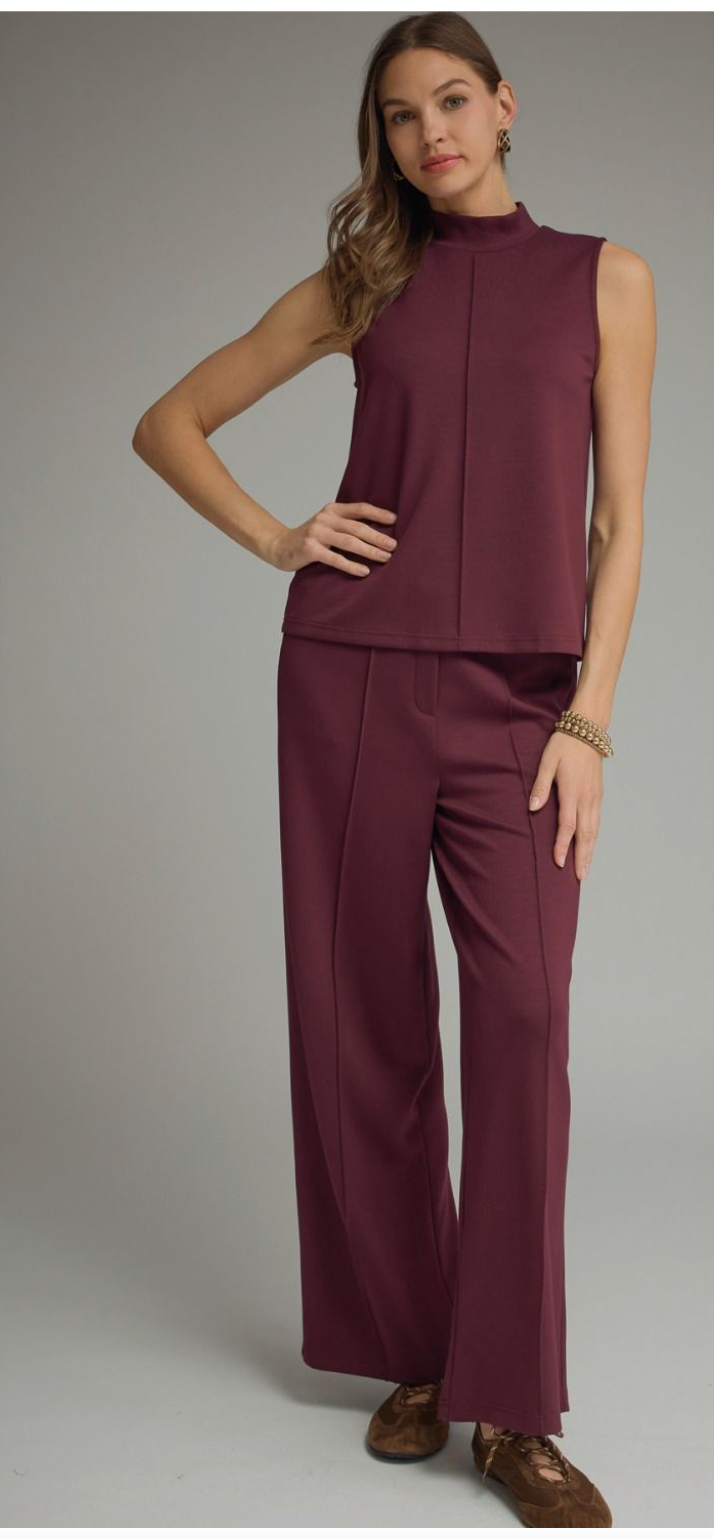 Pleated Mock Neck Set: