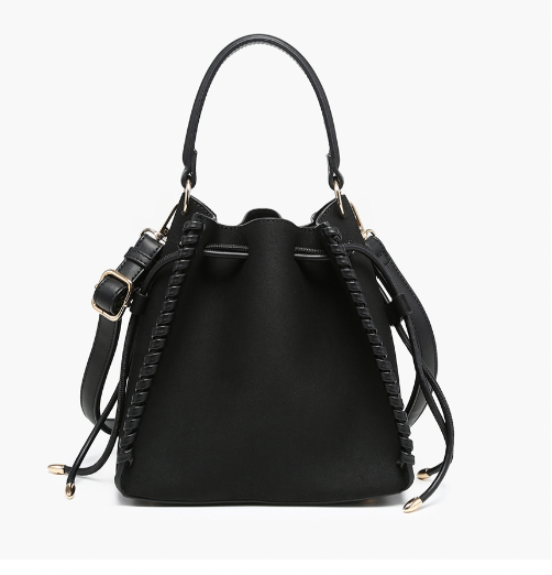Elsa Faux Suede Bucket Bag - Black