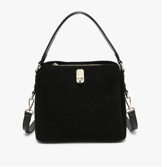 Allison Faux Suede Satchel - Black