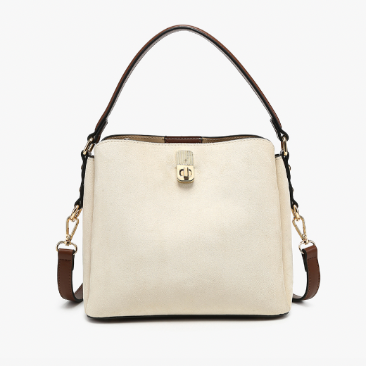 Allison Faux Suede Satchel - Cream
