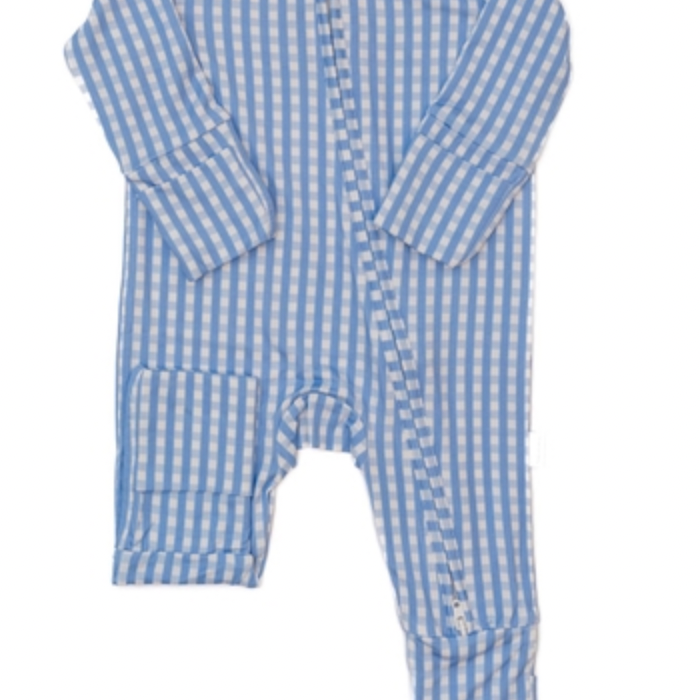Blue Gingham Sleep Romper: