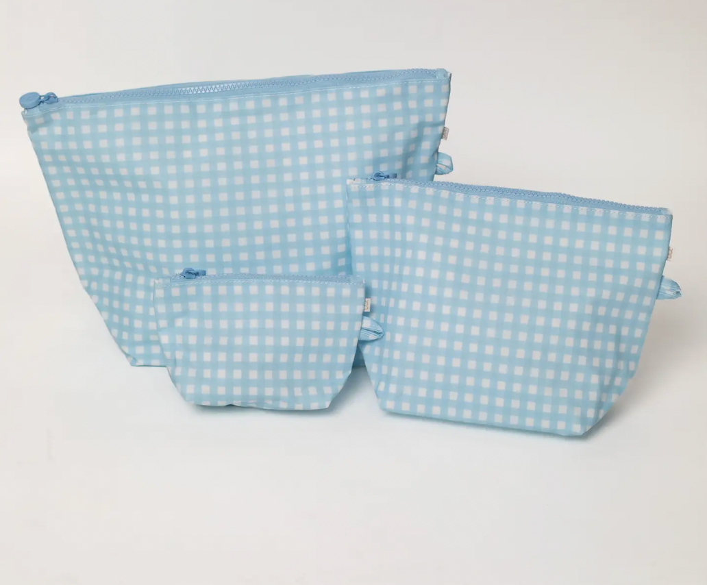 Blue Gingham Wipeable Pouch: