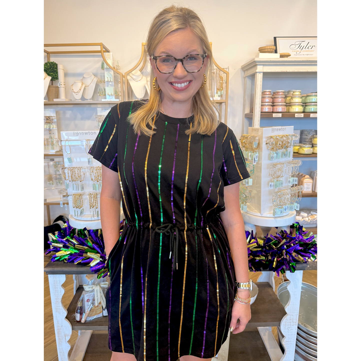 Glitzy Drawstring Dress: