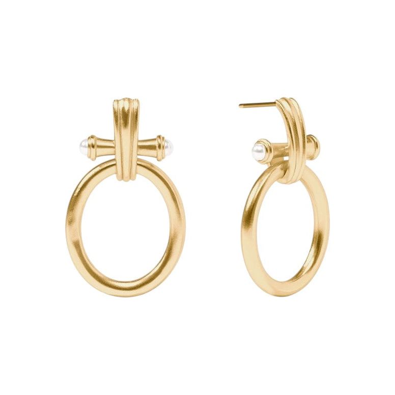 Bamboo Doorknocker Earring - Pearl