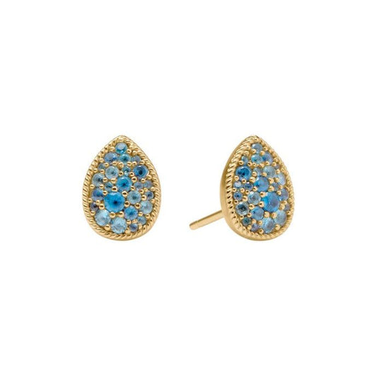 Birthstone Teardrop Stud - Blue Topaz