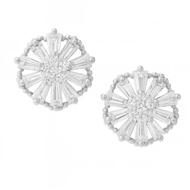 Baguette Flower Studs - Silver