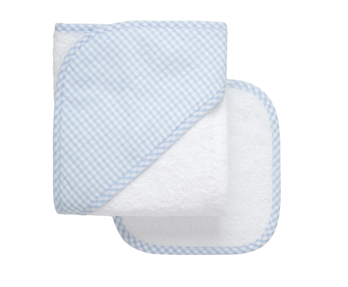 Big Check Baby Hooded Towel & Washcloth Set: BLUE