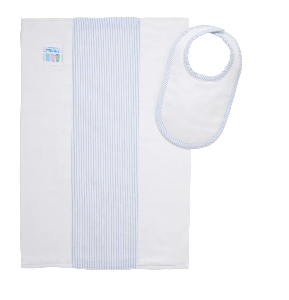Blue Seersucker Bib + Cloth Set