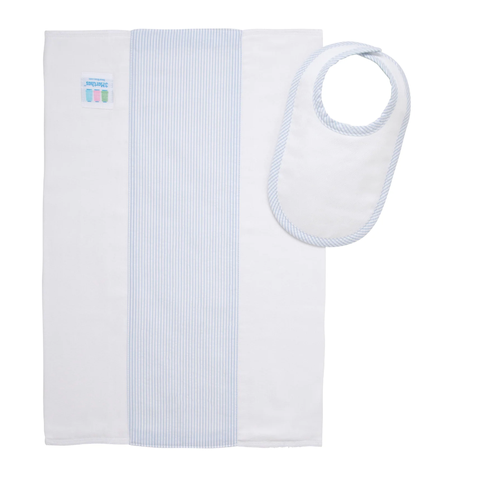 Blue Seersucker Bib + Cloth Set