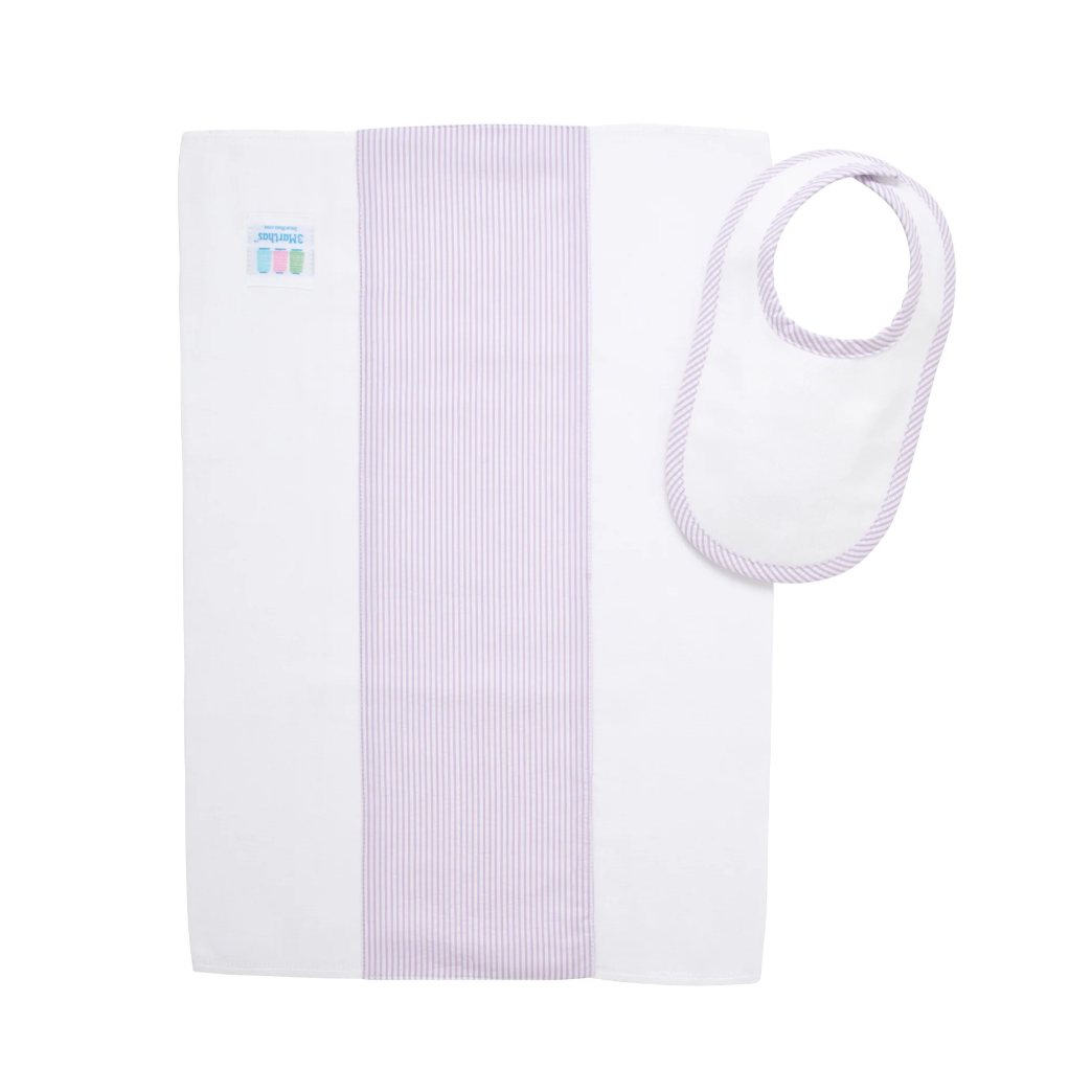 Purple Seersucker Bib + Cloth Set