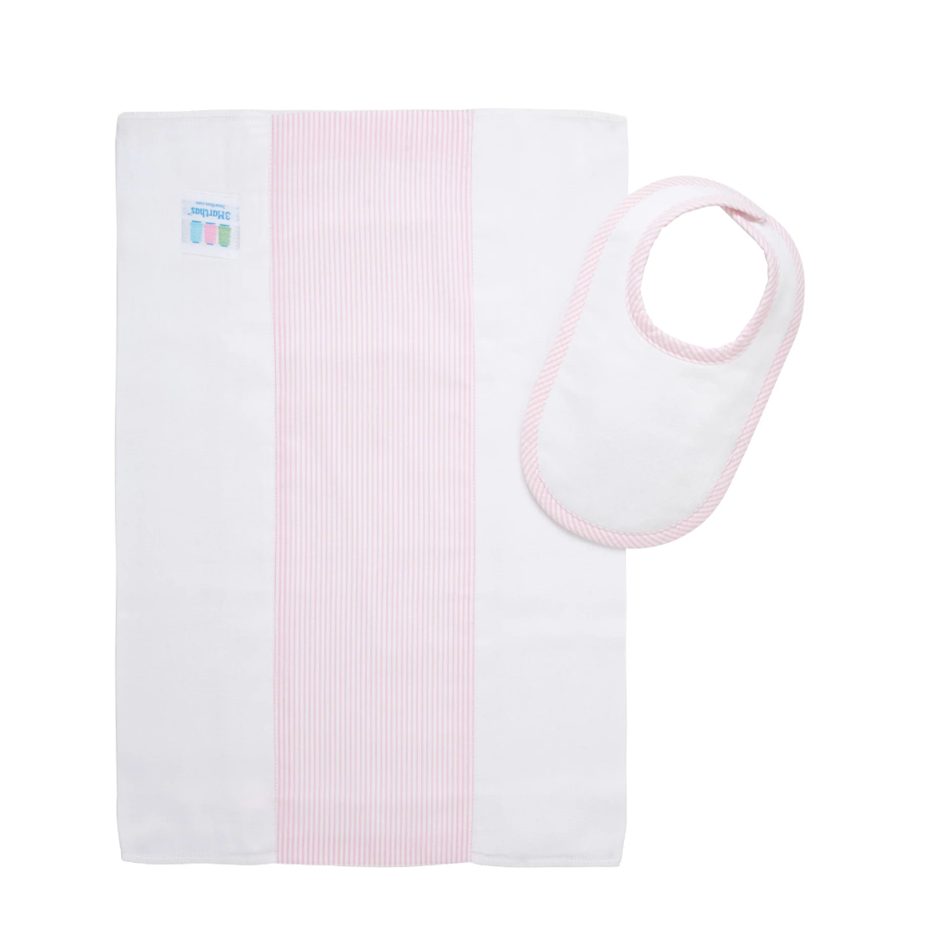 Pink Seersucker Bib + Cloth Set