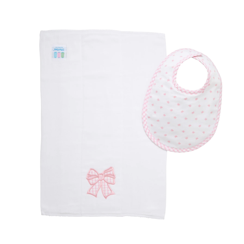 Bow Bib + Burp Cloth Set