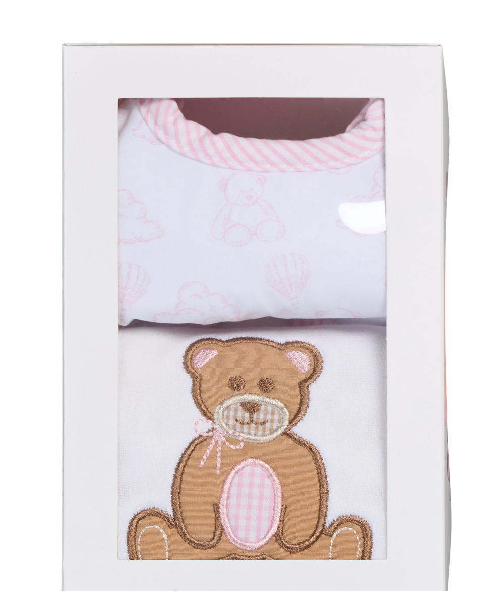 Pink Bear Bib + Burp Cloth Set