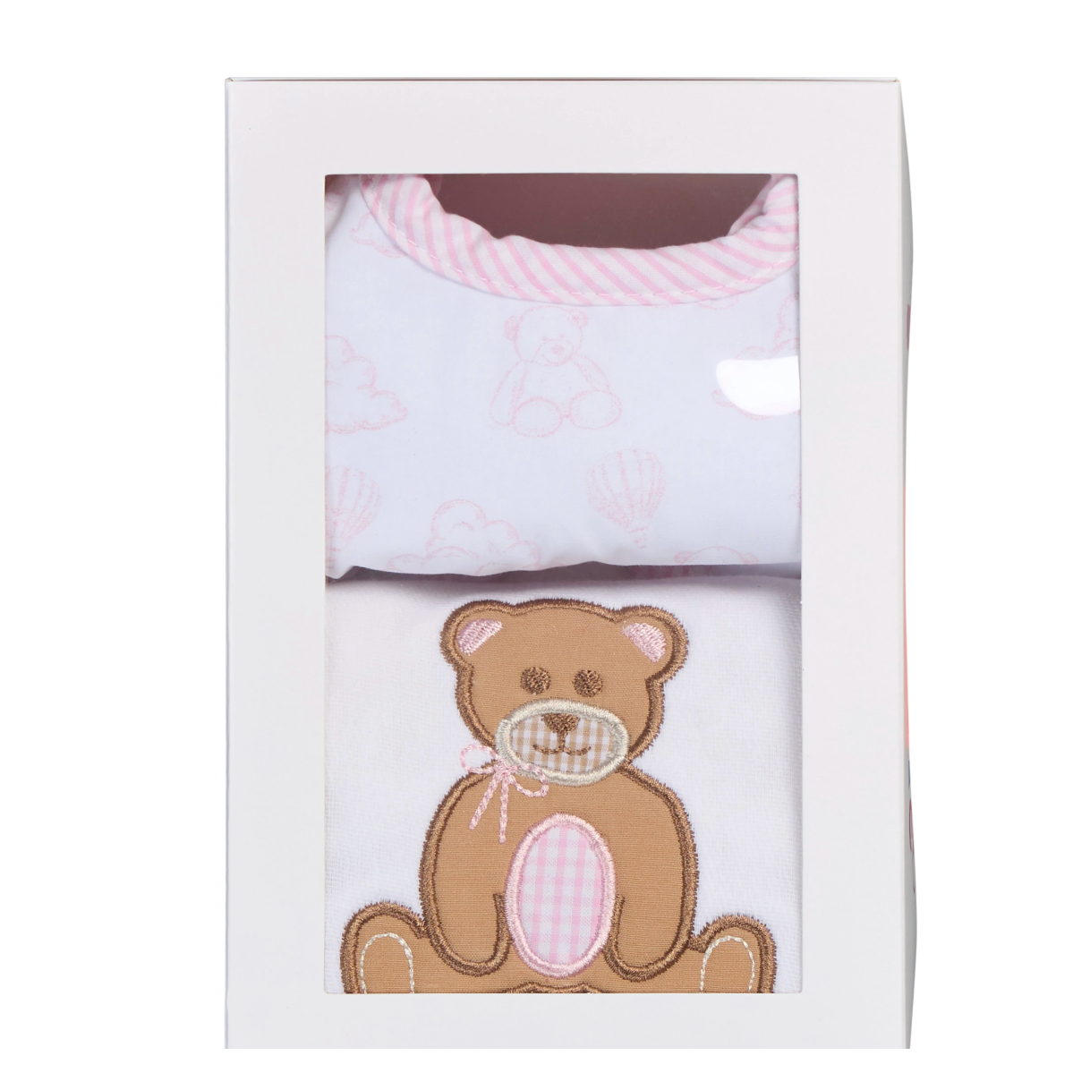 Pink Bear Bib + Burp Cloth Set