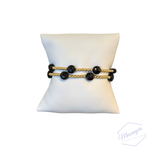 Admire Gold 3mm Bead Bracelet - Faceted Onyx