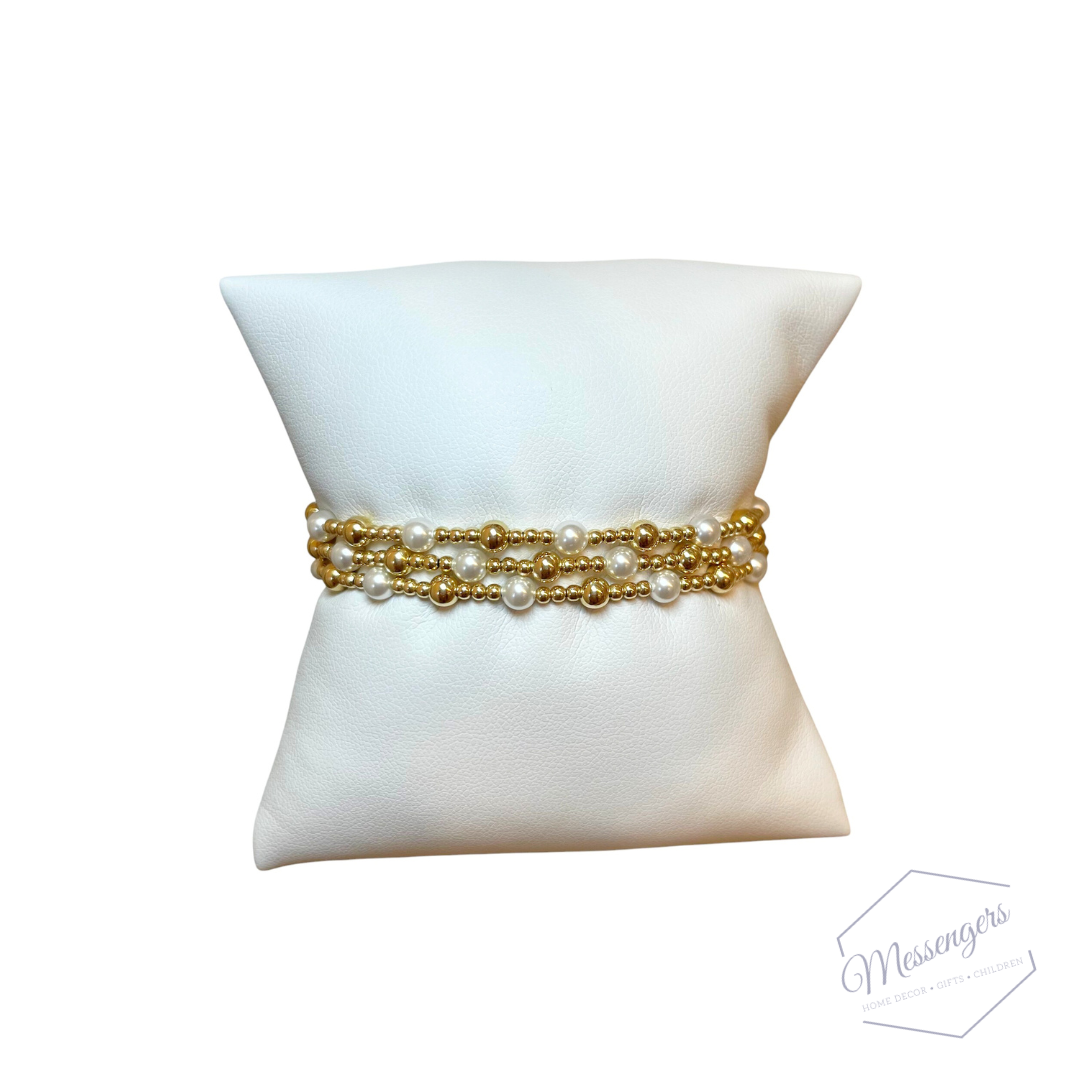 Classic Gold Sincerity Pattern 4mm Bead Bracelet - Pearl