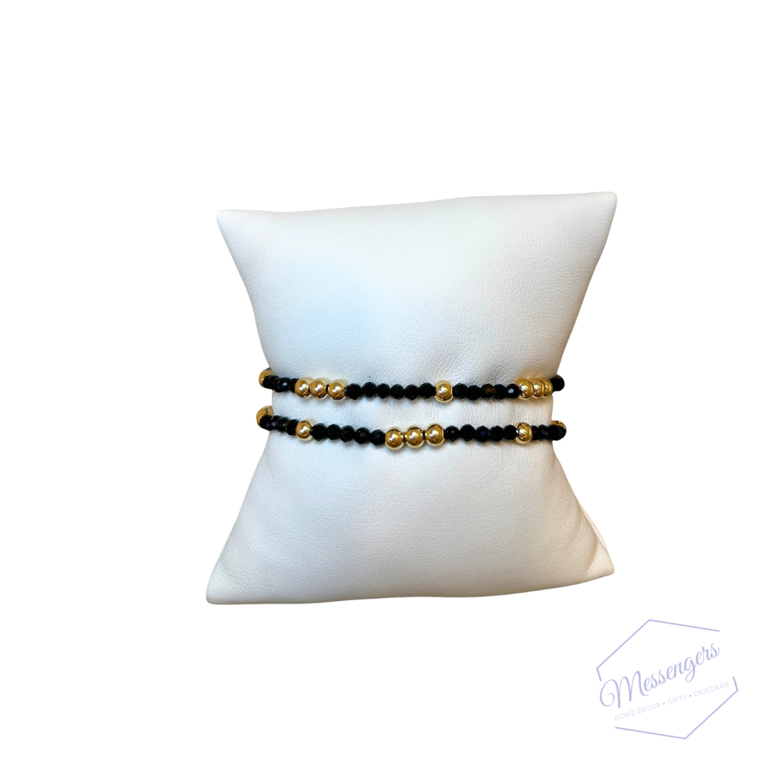 Worthy Pattern 3mm Bead Bracelet - Faceted Onyx