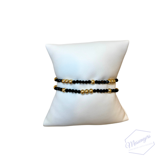 Worthy Pattern 3mm Bead Bracelet - Faceted Onyx