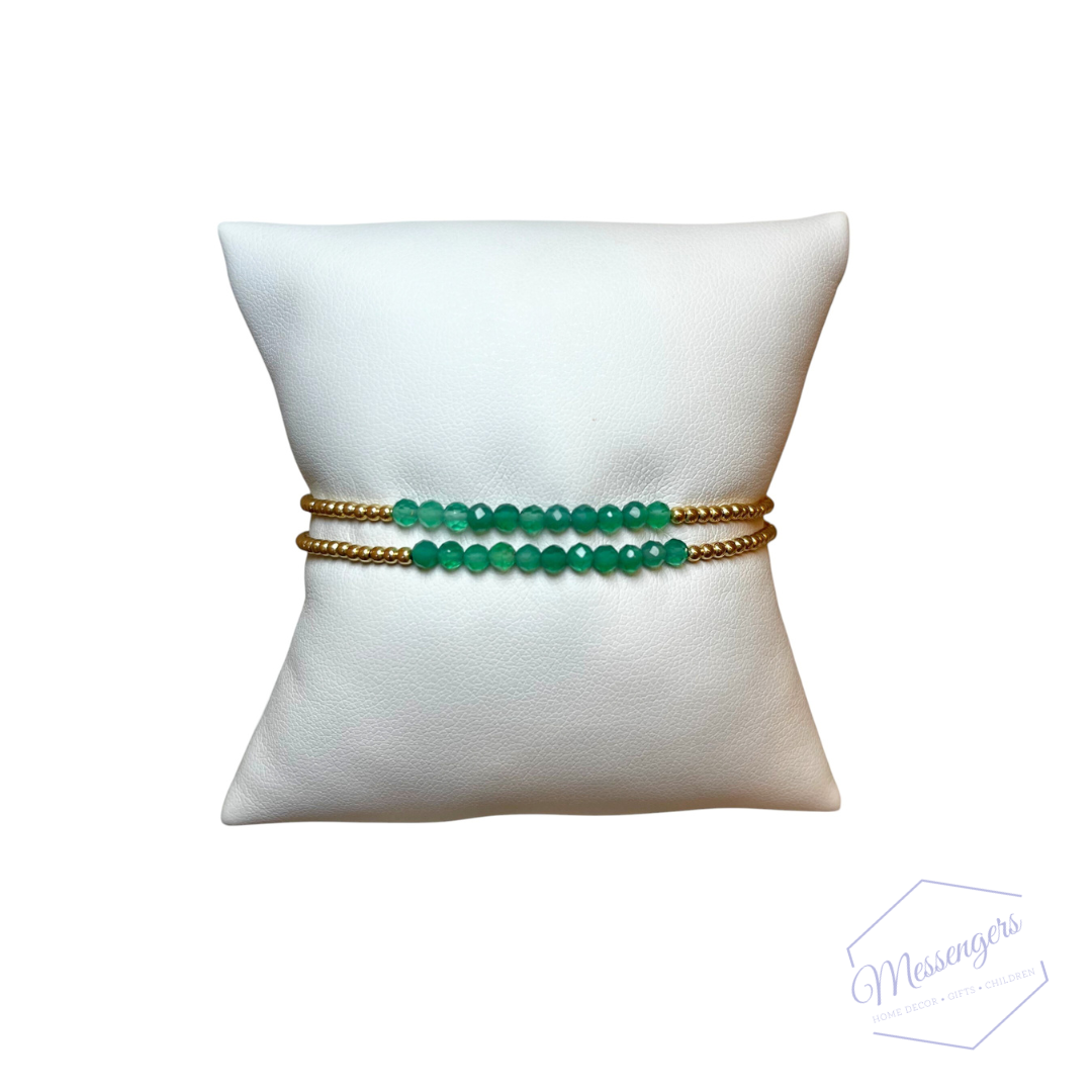 Gold Bliss 2mm Bead Bracelet - Green Onyx