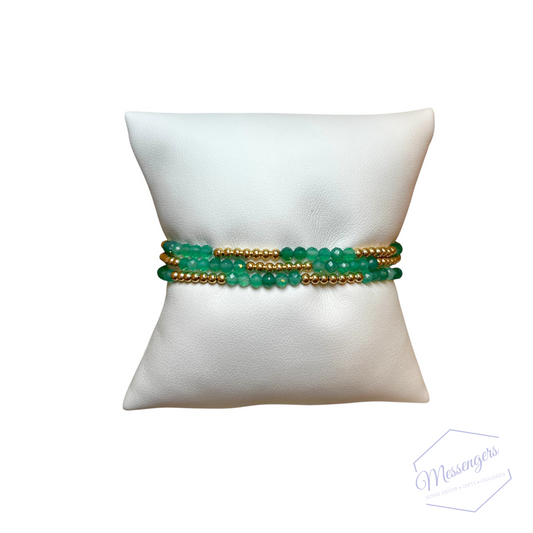 Blissful Pattern 2.5mm Bead  Bracelet - Green Onyx