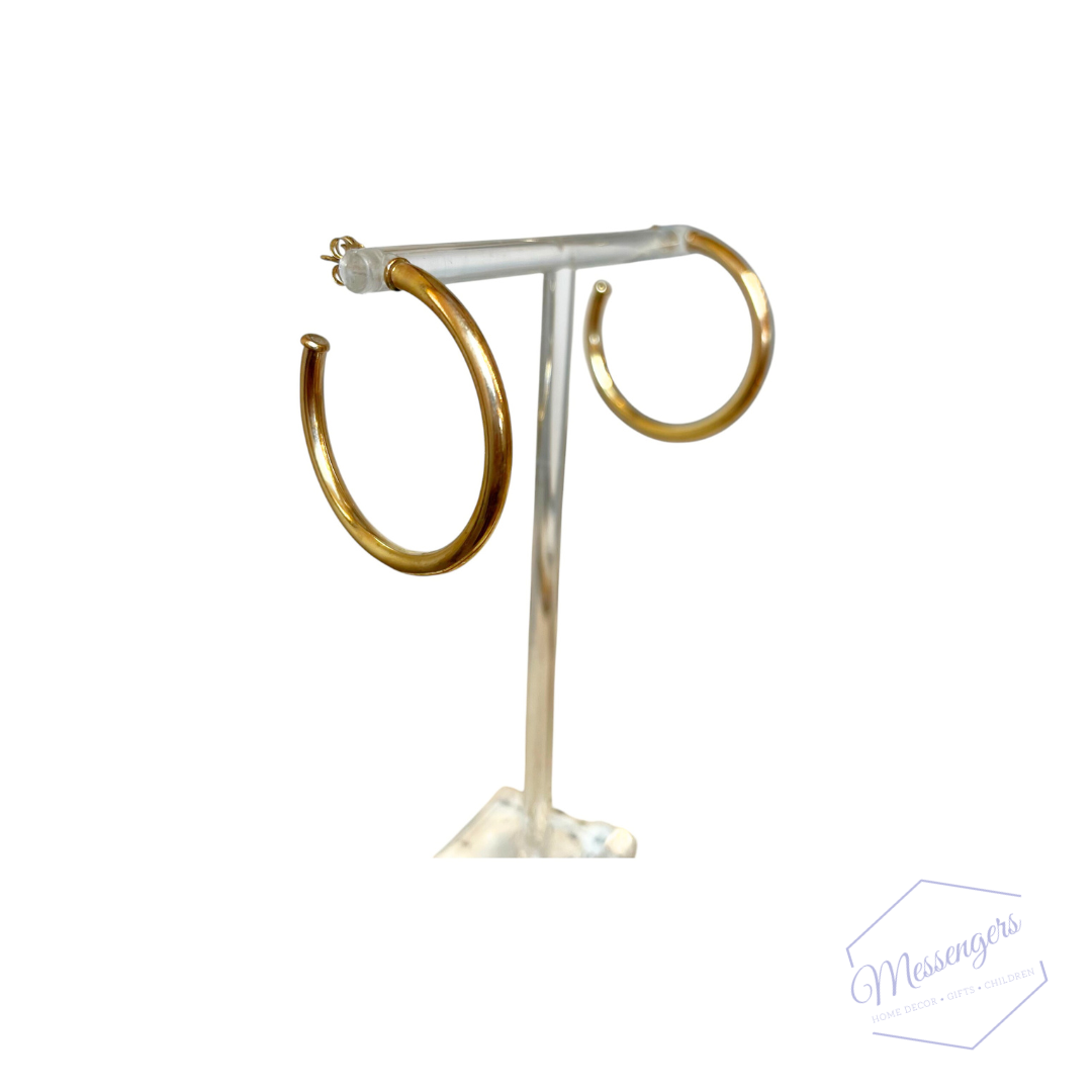 Round Gold 1.5" Post Hoop 3mm Smooth