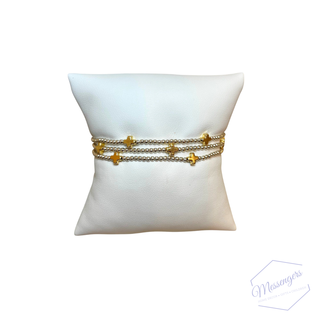 Signature Cross Small Sterling Mixed Metal Pattern - 2mm Bead Bracelet - Sterling