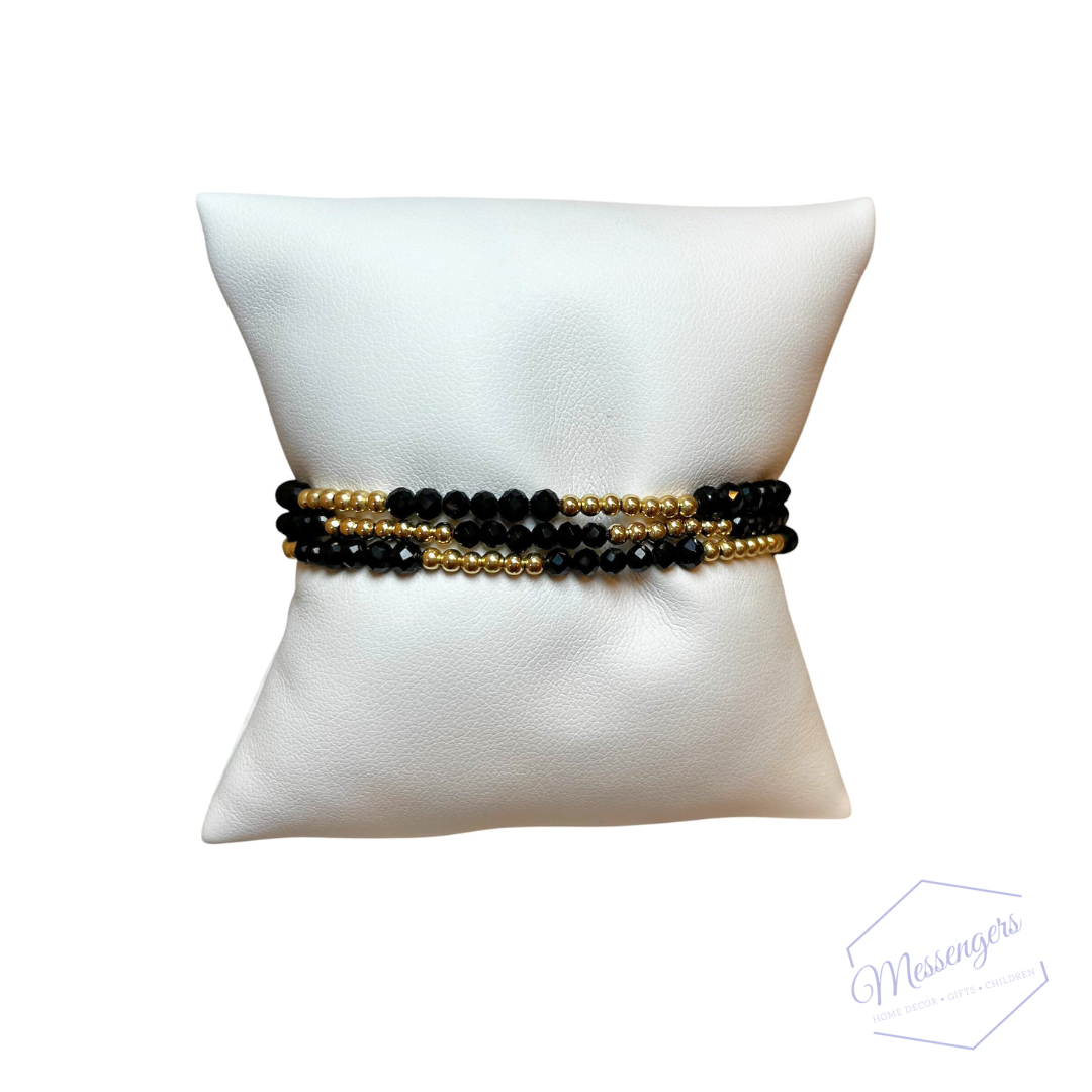 Blissful Pattern 2.5mm Bead Bracelet - Faceted Onyx