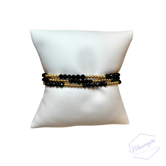 Blissful Pattern 2.5mm Bead  Bracelet - Faceted Onyx