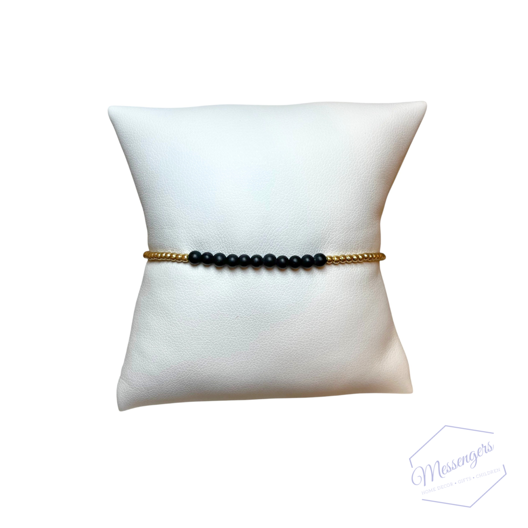 Gold Bliss 2mm Bead Bracelet - Matte Onyx