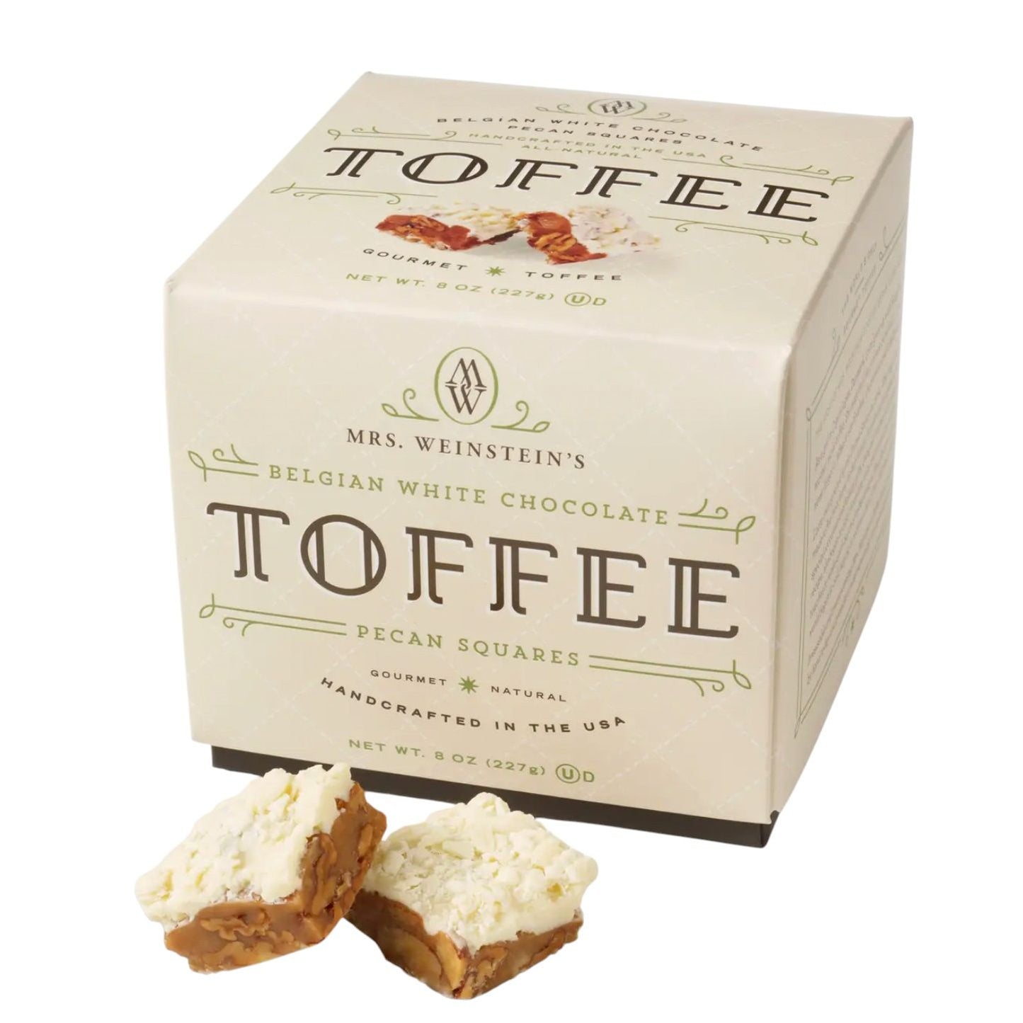 8 oz Belgian White Chocolate Pecan Toffee Squares