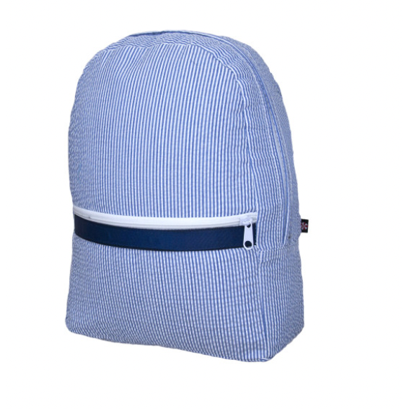 Navy Seersucker Backpack - Medium