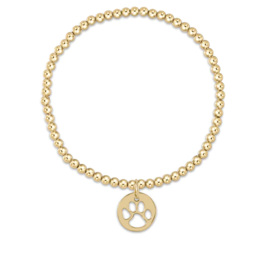 Paw Print 3mm Bead Bracelet Gold