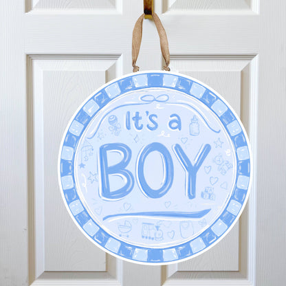 It's A Boy Round Door Hanger