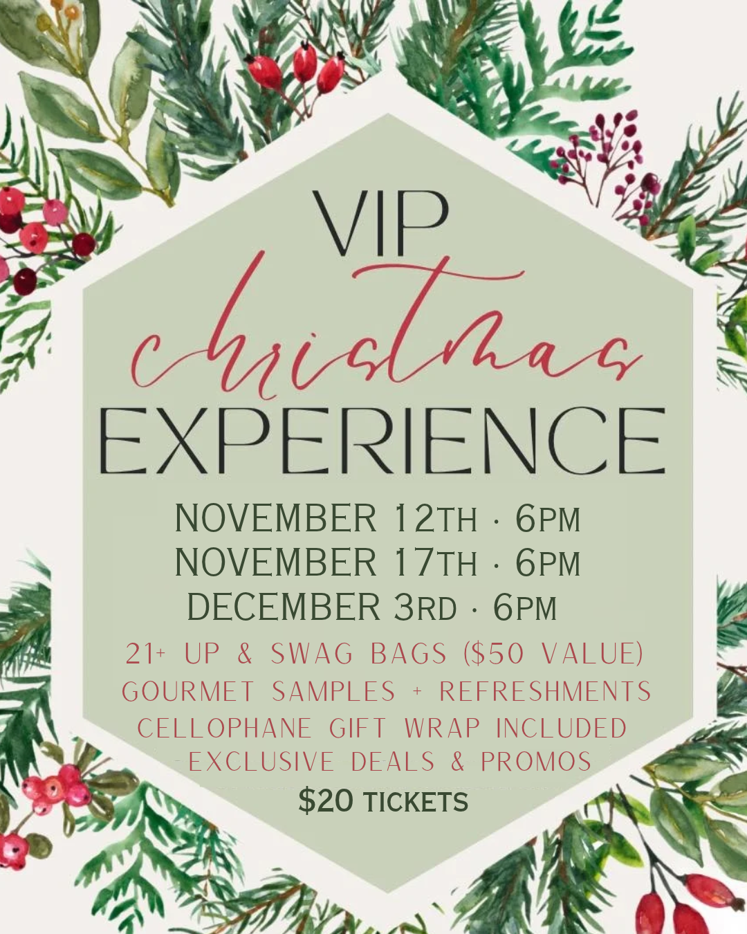 VIP Experience #3 - THURS 12/3: 6pm