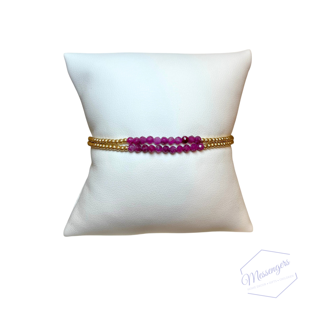 Gold Bliss 2mm Bead Bracelet -  Ruby