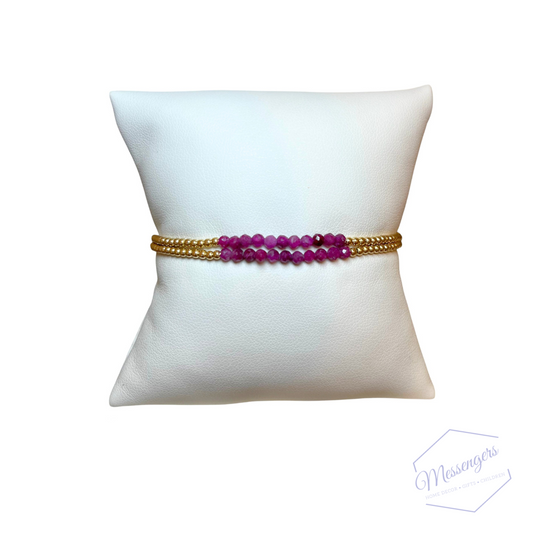 Gold Bliss 2mm Bead Bracelet -  Ruby