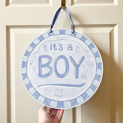 It's A Boy Round Door Hanger