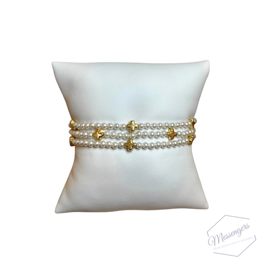 Signature Cross Small Pearl Pattern 3mm Bead Bracelet - Gold