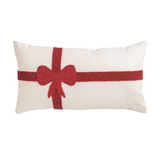 Bow Lumbar Beaded Pillow
